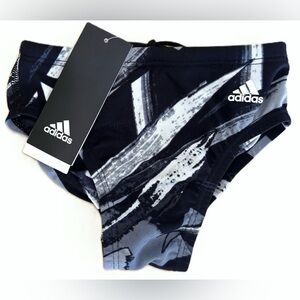 Men's adidas CT Print Black Gray White Infinitex Swim Brief UPF 50+ Size 22 NWT